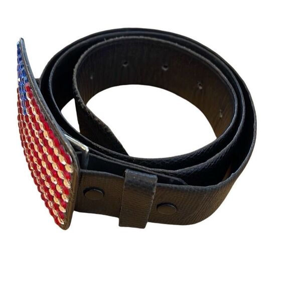 Kathe Helander Womens Crystal American Flag Buckle Leather Belt Black‎ main image 7